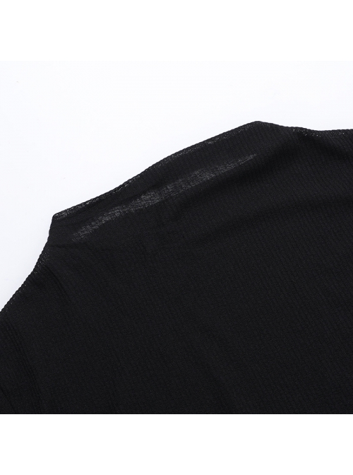 Sexy Slightly Transparent Black Knitted Exquisite Shiny Spider Web Pattern Gothic Style Long Sleeves Top