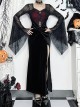 Elegant Sexy Black Velvet Slit Spider Web Lace Splicing Gothic Style Long Trumpet Sleeves Dress
