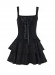 Dark Elegant Black Lace Splicing Cross Straps Gothic Style Sexy Suspender Sleeveless Dress