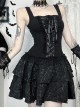 Dark Elegant Black Lace Splicing Cross Straps Gothic Style Sexy Suspender Sleeveless Dress