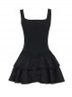 Dark Elegant Black Lace Splicing Cross Straps Gothic Style Sexy Suspender Sleeveless Dress