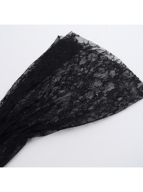 Retro Gorgeous Black Sexy Off Shoulder Lace Splicing Gothic Style Slim Long Sleeves Shawl