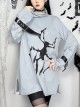 Daily Cool Blue Turtleneck Spider Graffiti Leather Button Decoration Punk Style Versatile T Shirt