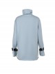 Daily Cool Blue Turtleneck Spider Graffiti Leather Button Decoration Punk Style Versatile T Shirt