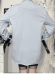 Daily Cool Blue Turtleneck Spider Graffiti Leather Button Decoration Punk Style Versatile T Shirt