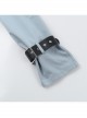 Daily Cool Blue Turtleneck Spider Graffiti Leather Button Decoration Punk Style Versatile T Shirt