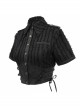 Vertical Stripes Rough Selvedge Shoulder Loops Waist Seal Side Lace-Up Short Black Punk Blouse