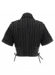 Vertical Stripes Rough Selvedge Shoulder Loops Waist Seal Side Lace-Up Short Black Punk Blouse