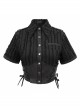 Vertical Stripes Rough Selvedge Shoulder Loops Waist Seal Side Lace-Up Short Black Punk Blouse