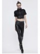 Vertical Stripes Rough Selvedge Shoulder Loops Waist Seal Side Lace-Up Short Black Punk Blouse