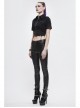 Vertical Stripes Rough Selvedge Shoulder Loops Waist Seal Side Lace-Up Short Black Punk Blouse