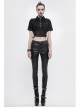 Vertical Stripes Rough Selvedge Shoulder Loops Waist Seal Side Lace-Up Short Black Punk Blouse