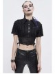Vertical Stripes Rough Selvedge Shoulder Loops Waist Seal Side Lace-Up Short Black Punk Blouse