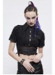 Vertical Stripes Rough Selvedge Shoulder Loops Waist Seal Side Lace-Up Short Black Punk Blouse