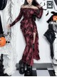 Sexy Dark Style Personality Tie Dye One Shoulder Side Slit Gothic Style Slim Long Sleeves Dress