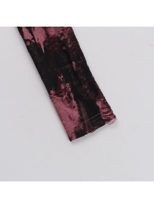 Sexy Dark Style Personality Tie Dye One Shoulder Side Slit Gothic Style Slim Long Sleeves Dress