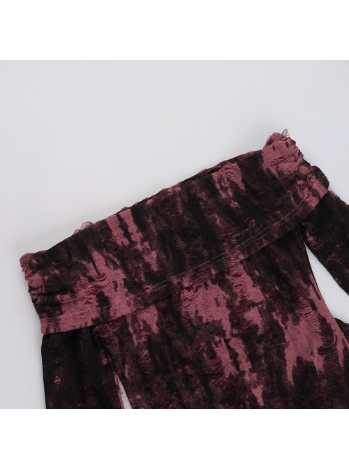 Sexy Dark Style Personality Tie Dye One Shoulder Side Slit Gothic Style Slim Long Sleeves Dress