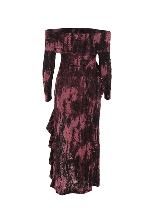 Sexy Dark Style Personality Tie Dye One Shoulder Side Slit Gothic Style Slim Long Sleeves Dress