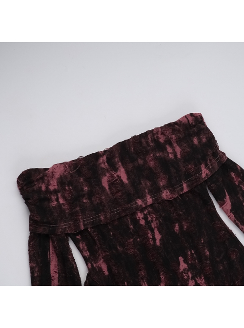 Sexy Dark Style Personality Tie Dye One Shoulder Side Slit Gothic Style Slim Long Sleeves Dress