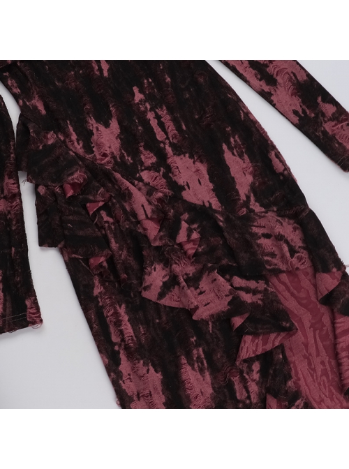 Sexy Dark Style Personality Tie Dye One Shoulder Side Slit Gothic Style Slim Long Sleeves Dress