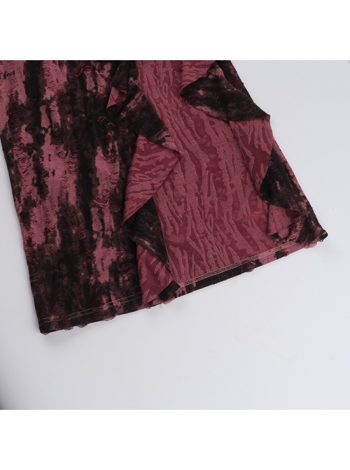 Sexy Dark Style Personality Tie Dye One Shoulder Side Slit Gothic Style Slim Long Sleeves Dress