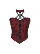 Sexy Hot Girl Red Jacquard Dark Pattern Leather Buckle Decoration Punk Style Halterneck Tube Top