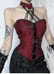 Sexy Hot Girl Red Jacquard Dark Pattern Leather Buckle Decoration Punk Style Halterneck Tube Top