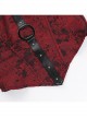 Sexy Hot Girl Red Jacquard Dark Pattern Leather Buckle Decoration Punk Style Halterneck Tube Top