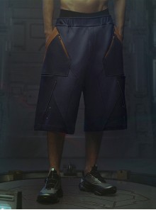 Loose Street Sports Style Pure Cotton Color Matching Eight Pockets Breathable Elastic Waist Cyberpunk Short Pants