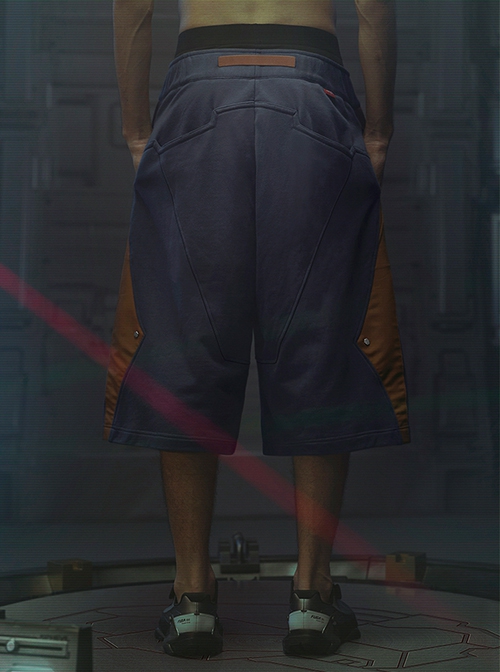 Loose Street Sports Style Pure Cotton Color Matching Eight Pockets Breathable Elastic Waist Cyberpunk Short Pants