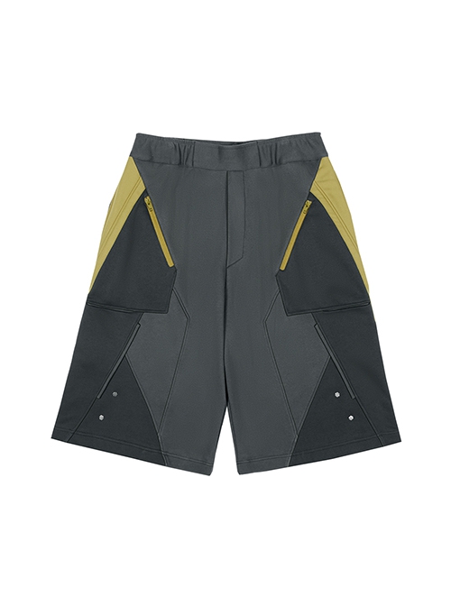Loose Street Sports Style Pure Cotton Color Matching Eight Pockets Breathable Elastic Waist Cyberpunk Short Pants