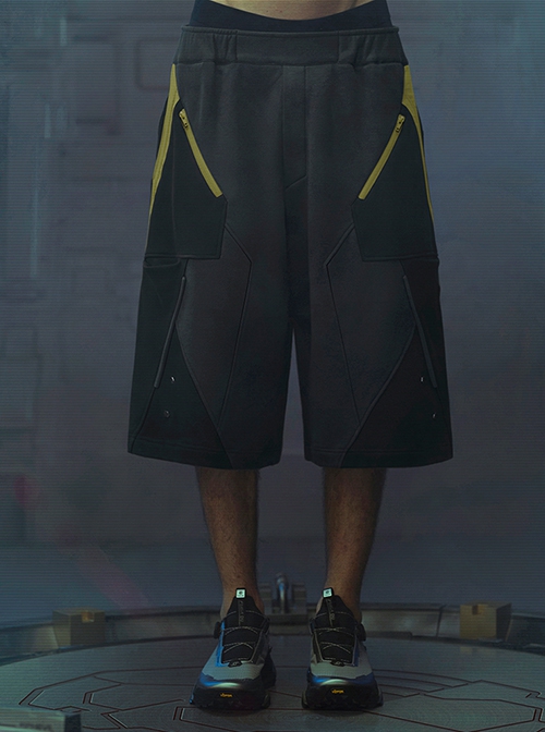 Loose Street Sports Style Pure Cotton Color Matching Eight Pockets Breathable Elastic Waist Cyberpunk Short Pants