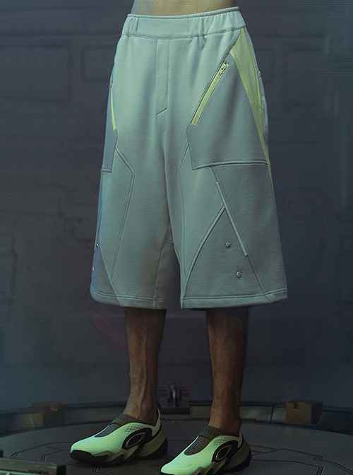 Loose Street Sports Style Pure Cotton Color Matching Eight Pockets Breathable Elastic Waist Cyberpunk Short Pants