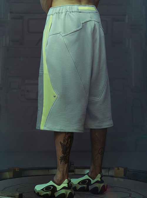 Loose Street Sports Style Pure Cotton Color Matching Eight Pockets Breathable Elastic Waist Cyberpunk Short Pants