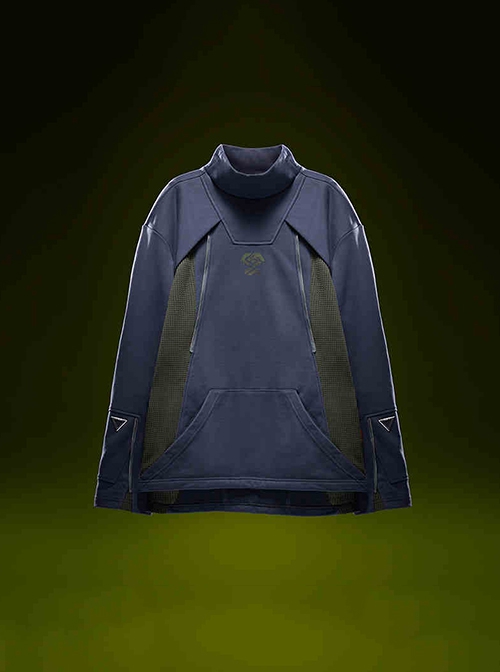 Mecha Style Autumn Winter Small High Collar Side Waist Stitching Waffle Cuffs Metal Zipper Cyberpunk Long Sleeves Pullover Sweatshirt