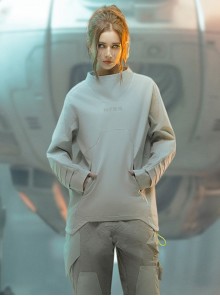 Solid Color Astronaut Collar Hidden Pockets Imitation Grid Thruster Port Design Cyberpunk Long Sleeves Pullover Sweatshirt