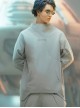 Solid Color Astronaut Collar Hidden Pockets Imitation Grid Thruster Port Design Cyberpunk Long Sleeves Pullover Sweatshirt