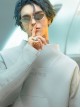 Solid Color Astronaut Collar Hidden Pockets Imitation Grid Thruster Port Design Cyberpunk Long Sleeves Pullover Sweatshirt
