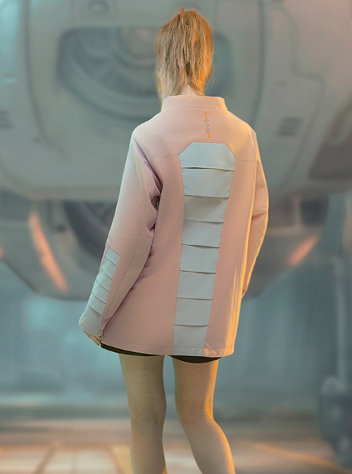 Solid Color Astronaut Collar Hidden Pockets Imitation Grid Thruster Port Design Cyberpunk Long Sleeves Pullover Sweatshirt