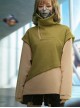 Autumn Winter Green Color Matching Fake Two-Piece Plus Velvet Thickened High Collar Warm Cyberpunk Long Sleeves Pullover Sweatshirt