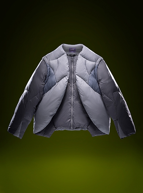Winter Collarless Thickening Warm Gray Fake Two-piece Removable Sleeves Cyberpunk Long Sleeves Zipper Padded Jacket