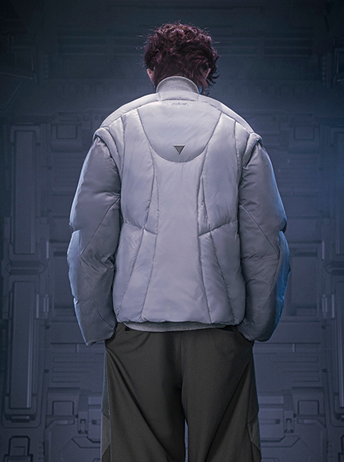 Winter Collarless Thickening Warm Gray Fake Two-piece Removable Sleeves Cyberpunk Long Sleeves Zipper Padded Jacket