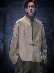 Autumn New Chinese Style Stand Collar Multicolor Artificial Suede Minimalist One-Button Tang Dynasty Suit Cyberpunk Long Sleeves Jacket