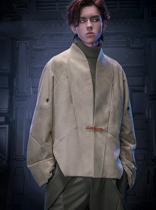 Autumn New Chinese Style Stand Collar Multicolor Artificial Suede Minimalist One-Button Tang Dynasty Suit Cyberpunk Long Sleeves Jacket