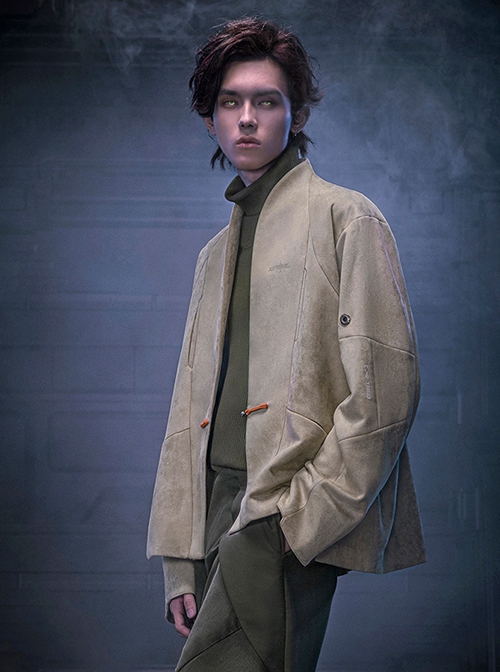 Autumn New Chinese Style Stand Collar Multicolor Artificial Suede Minimalist One-Button Tang Dynasty Suit Cyberpunk Long Sleeves Jacket