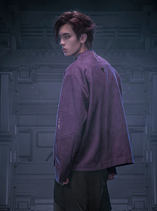 Autumn New Chinese Style Stand Collar Multicolor Artificial Suede Minimalist One-Button Tang Dynasty Suit Cyberpunk Long Sleeves Jacket
