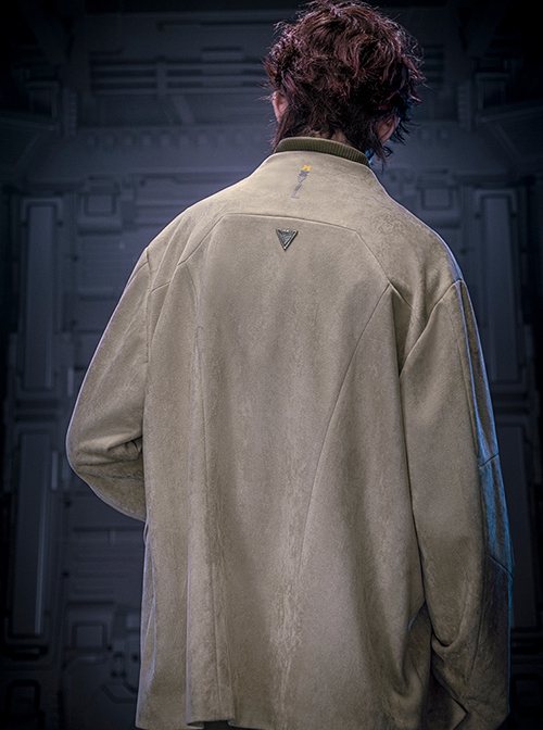 Autumn New Chinese Style Stand Collar Multicolor Artificial Suede Minimalist One-Button Tang Dynasty Suit Cyberpunk Long Sleeves Jacket