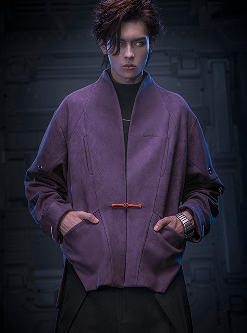 Autumn New Chinese Style Stand Collar Multicolor Artificial Suede Minimalist One-Button Tang Dynasty Suit Cyberpunk Long Sleeves Jacket
