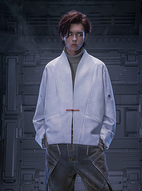 Autumn New Chinese Style Stand Collar Multicolor Artificial Suede Minimalist One-Button Tang Dynasty Suit Cyberpunk Long Sleeves Jacket