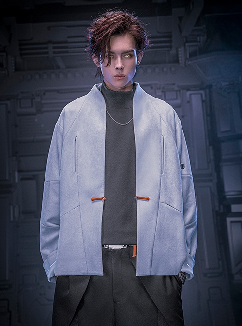 Autumn New Chinese Style Stand Collar Multicolor Artificial Suede Minimalist One-Button Tang Dynasty Suit Cyberpunk Long Sleeves Jacket